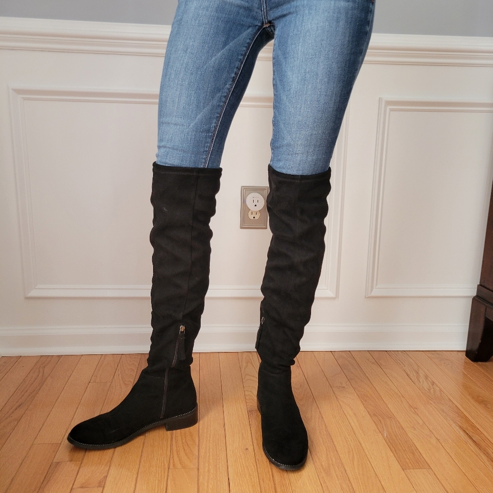 Franco Sarto Bailey Black Faux Suede Over The Knee Boots Women Size 9.5